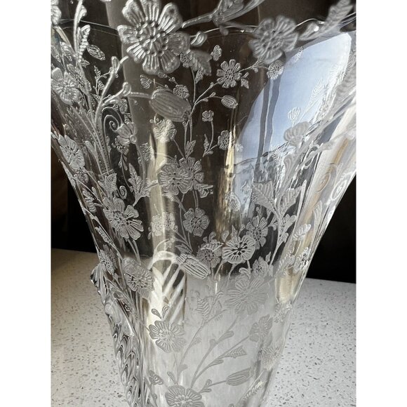 Duncan Miller First Love 8" Etched Cornucopia Vase Vintage Elegant Glass - Picture 7 of 12
